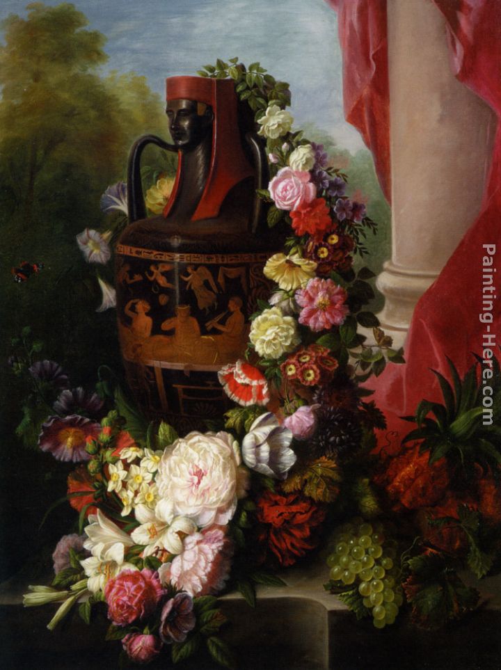 A Greek Urn with Garland of Roses painting - Virginie de Sartorius A Greek Urn with Garland of Roses art painting
